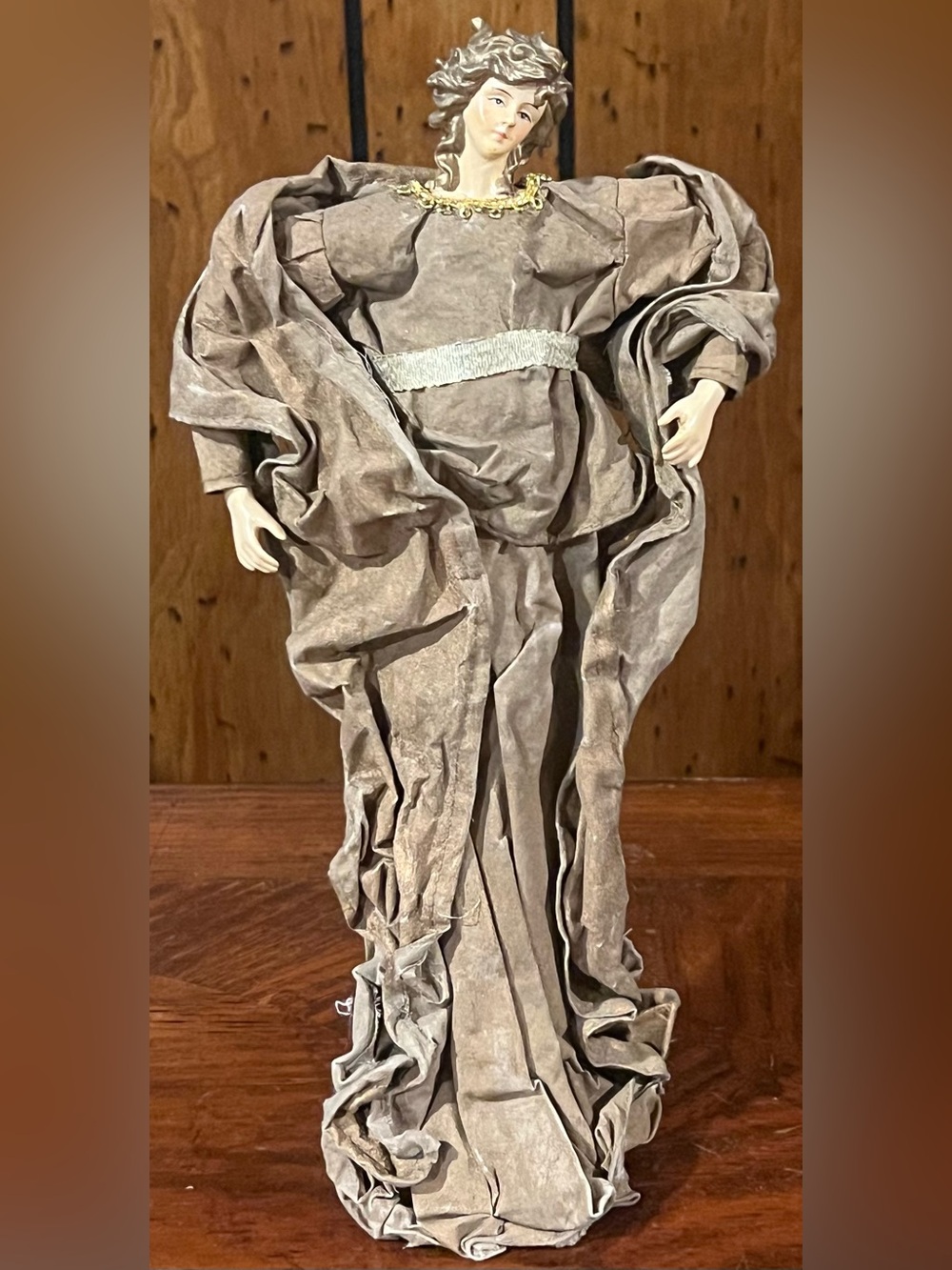 Antique-Style Paper Mache Draped Figurine 12”